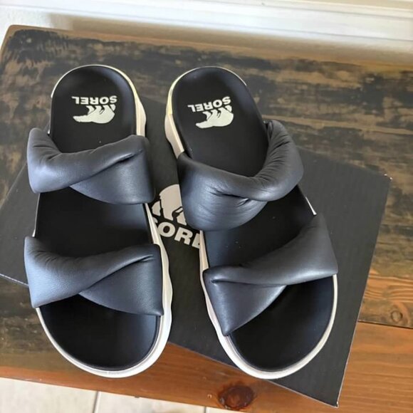 Sorel Viibe Twist Slide Sandals- Black- NIB- SZ 5.5,8.5,12 - Picture 2 of 4